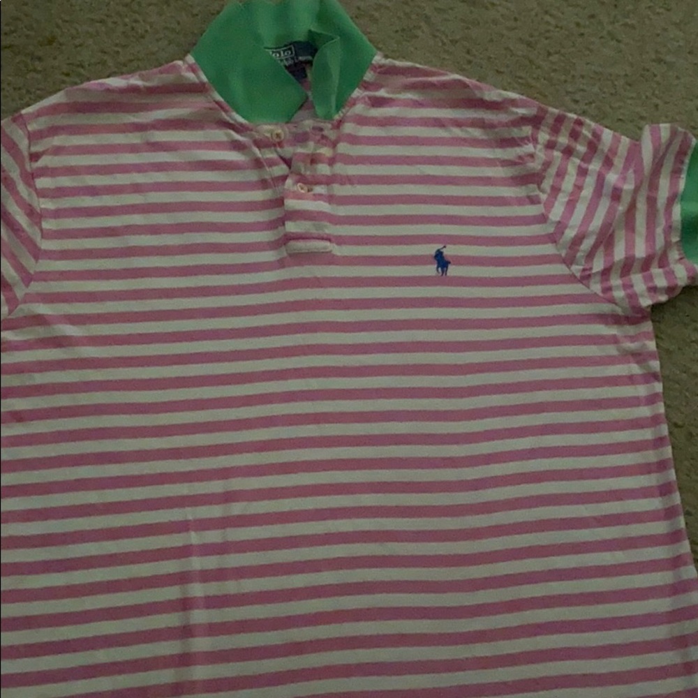 Pink,white, and lime green shirt